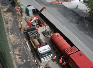 Barrangaroo Microtunnelling Pezzimenti Site Setup next to road