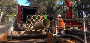 Menangle Pezzimenti Tunnelbore Craning a Pipe into the shaft