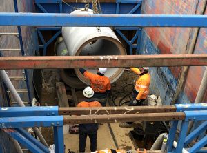Penrith Open Faced Shield Microtunnelling Craning into Shaft